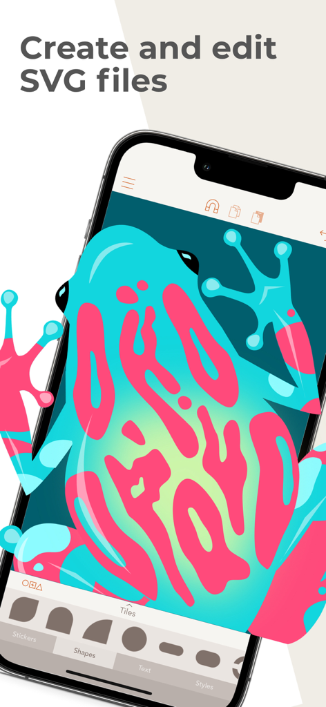 Vector & SVG Maker - Assembly - Vector illustration of a colorful frog being edited in the Assembly app