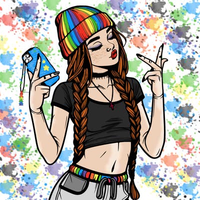 realistic teenage girl with braids and a beanie and crop top doing 🫶🏼