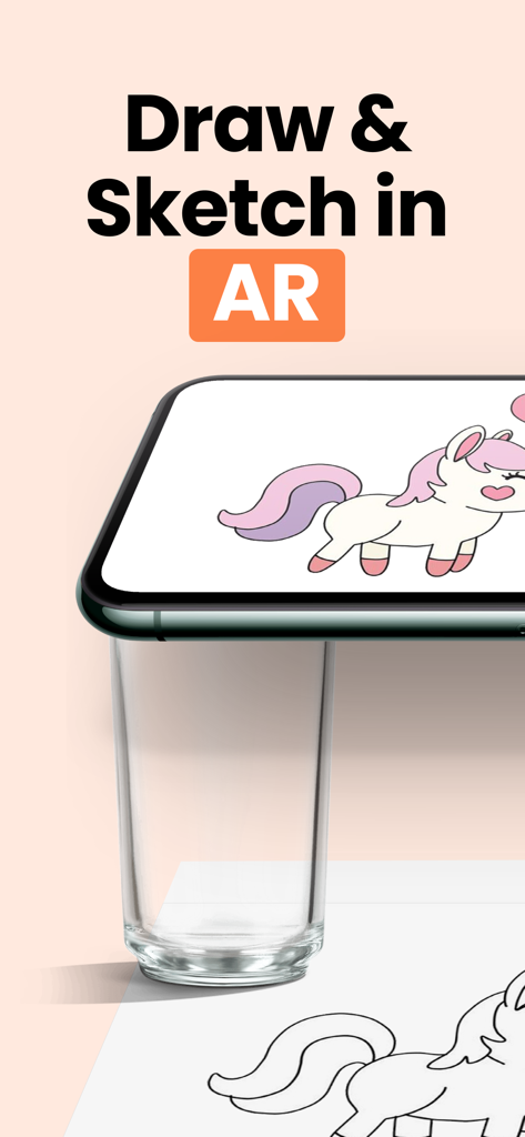 AR Drawing - Paint & Draw - A mobile phone used to project and trace a unicorn drawing onto paper using augmented reality.