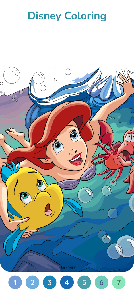Happy Color by Numbers Game - Ariel de La Sirenetta in una pagina Disney da colorare per numero