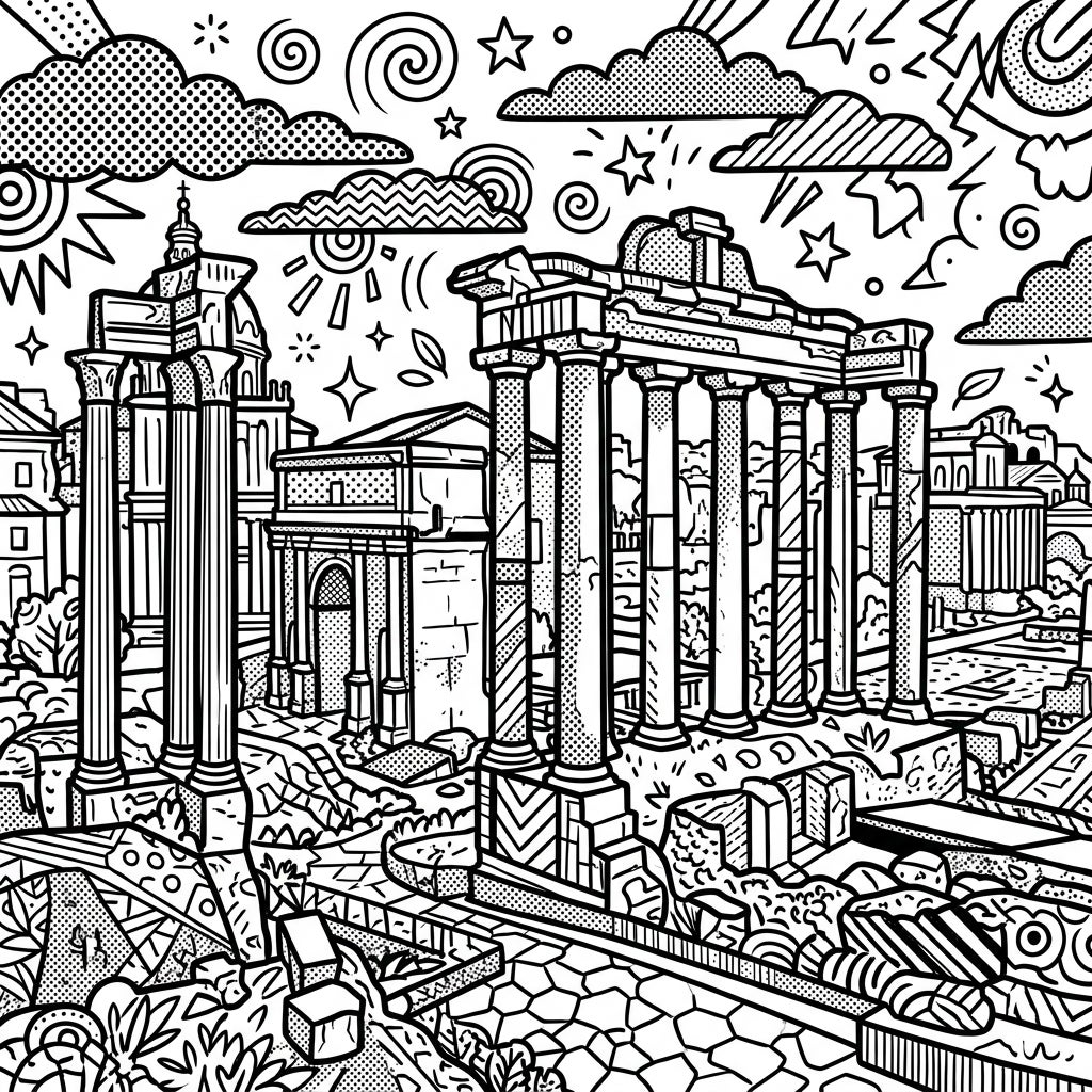 Roman Ruins Pop Art Coloring Page - Free Printable — Color Pop