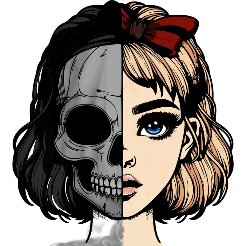 realistic girl with half skull mask