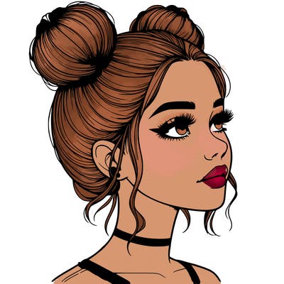 realistic girl with buns on the top of her head