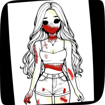 a realistic girl with long hair and in a crop top and shprts