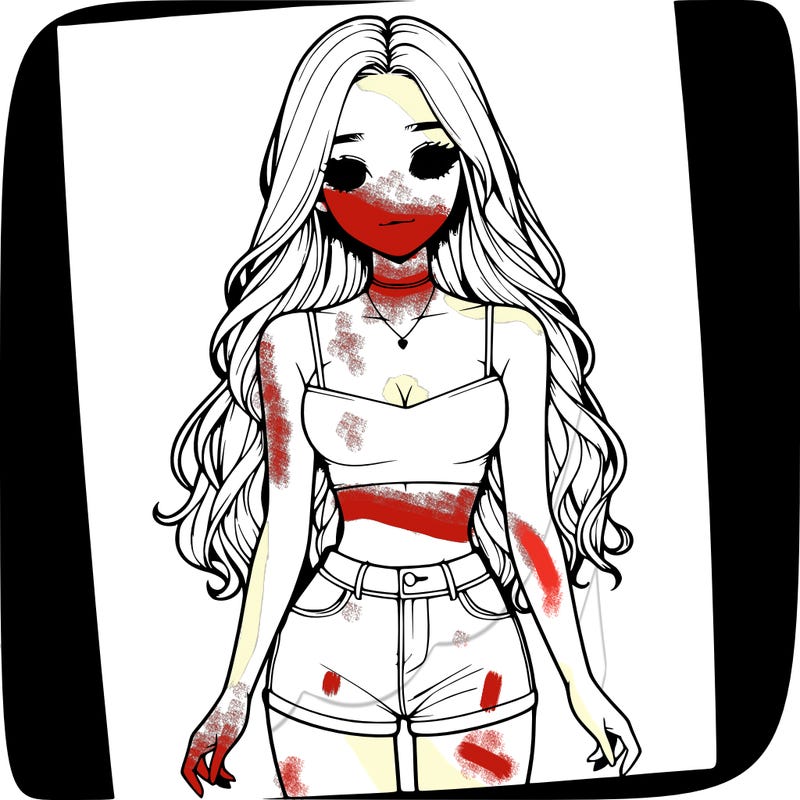 a realistic girl with long hair and in a crop top and shprts