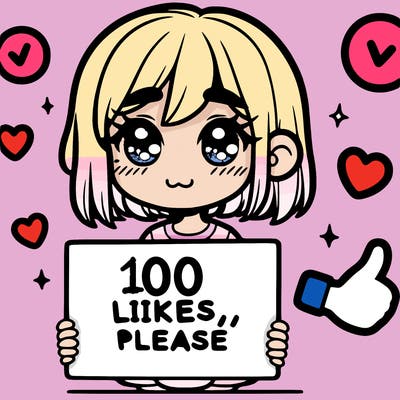a girl with a sign saying 100 likes, please