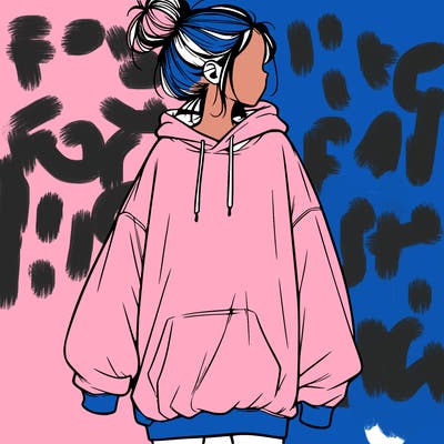 realistic girl with a oversized sweatshirt on and a bun
