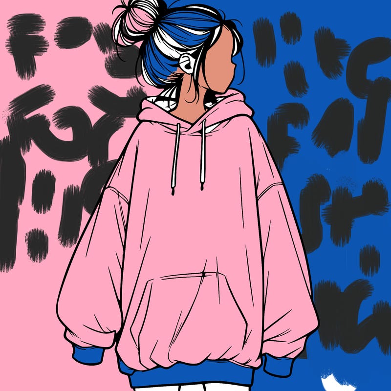 realistic girl with a oversized sweatshirt on and a bun