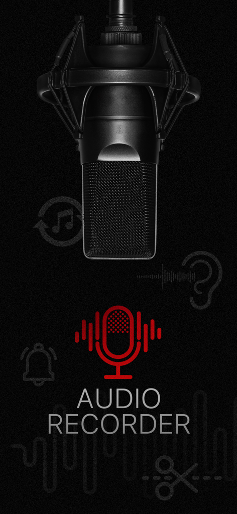 Audio Recorder & Voice Editor - Microfone de estúdio profissional e logotipo do aplicativo para Gravador de Áudio e Editor de Voz