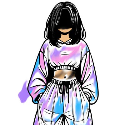 realistic girl faceless with baggy pants and a crop top