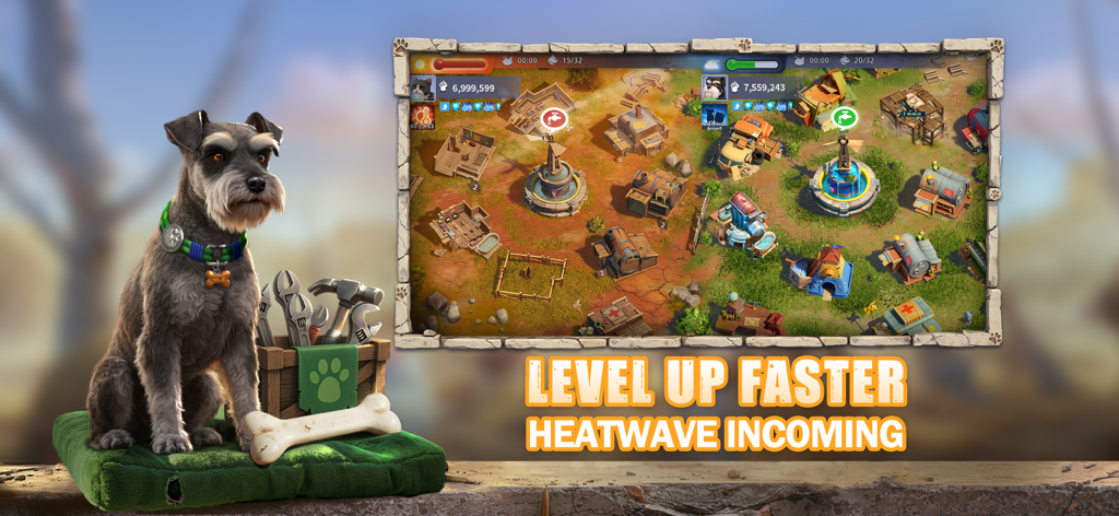 CatDog World: After Humans - Top-down view of animal base management in CatDog World featuring a dog next to a toolbox