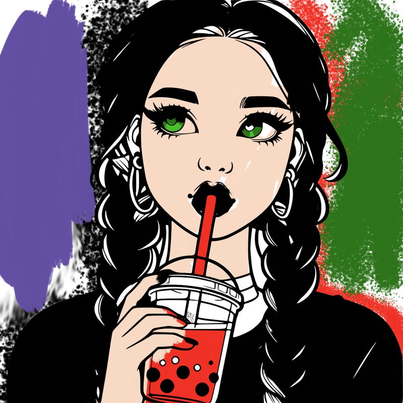 realistic girl with braided hair drinking boba