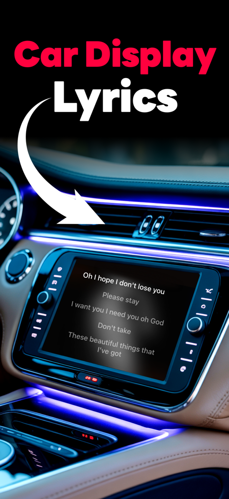 Dynamic Lyrics 2.0-Play in Car - Song lyrics displayed on a car infotainment system screen