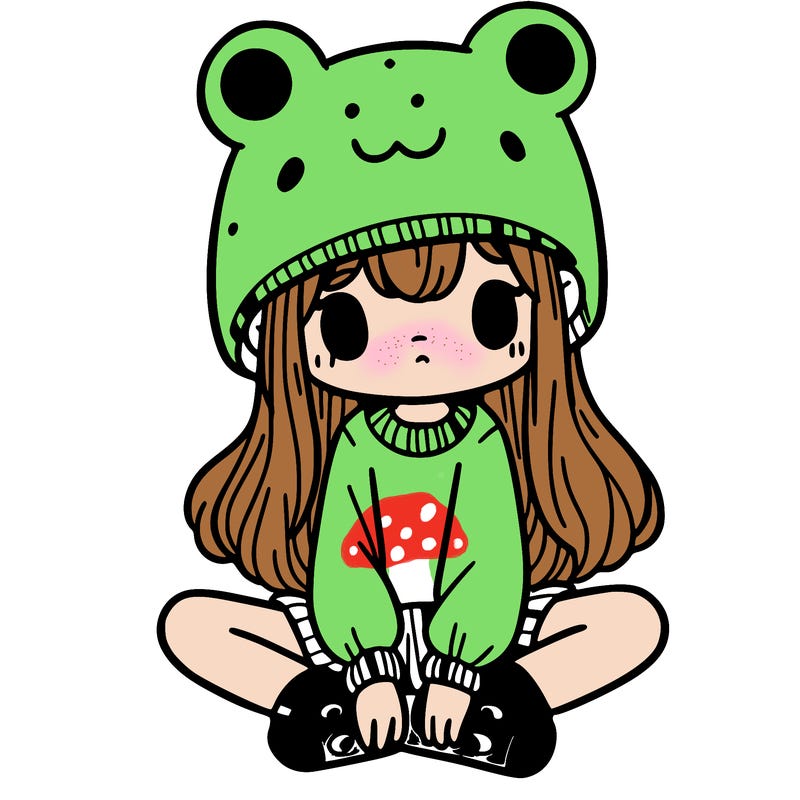 a girl wearing a frog hat and some frog socks