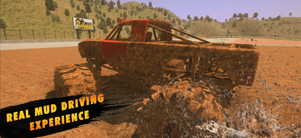 Real Offroad 4x4 Mud Trucks - A mud-covered 4x4 truck splashing through a dirt racing arena