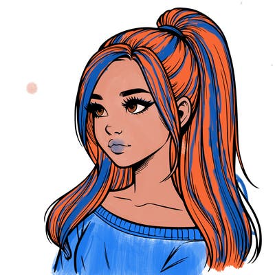 realistic girl with a high ponytail