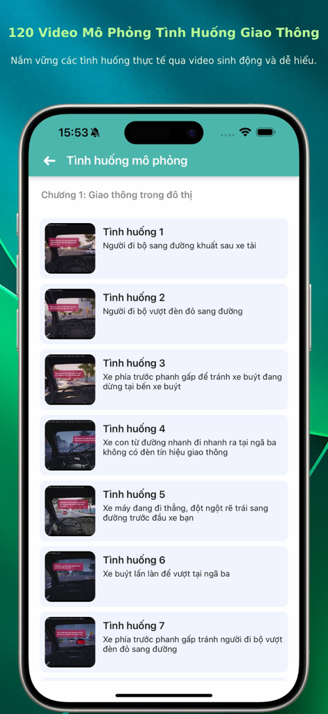 List of traffic situation simulation videos for the Vietnamese driving license exam.