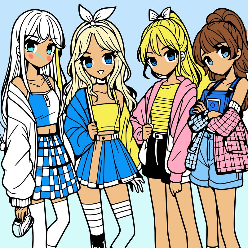 teen manga girls group of 4