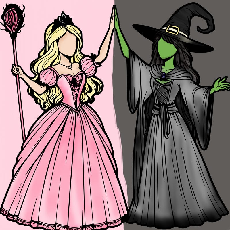 detailed realistic split of a princess and a witch