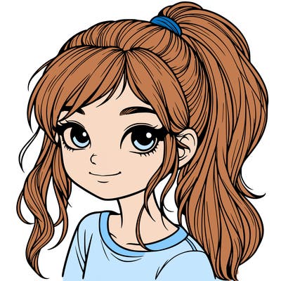 realistic girl with ponytail