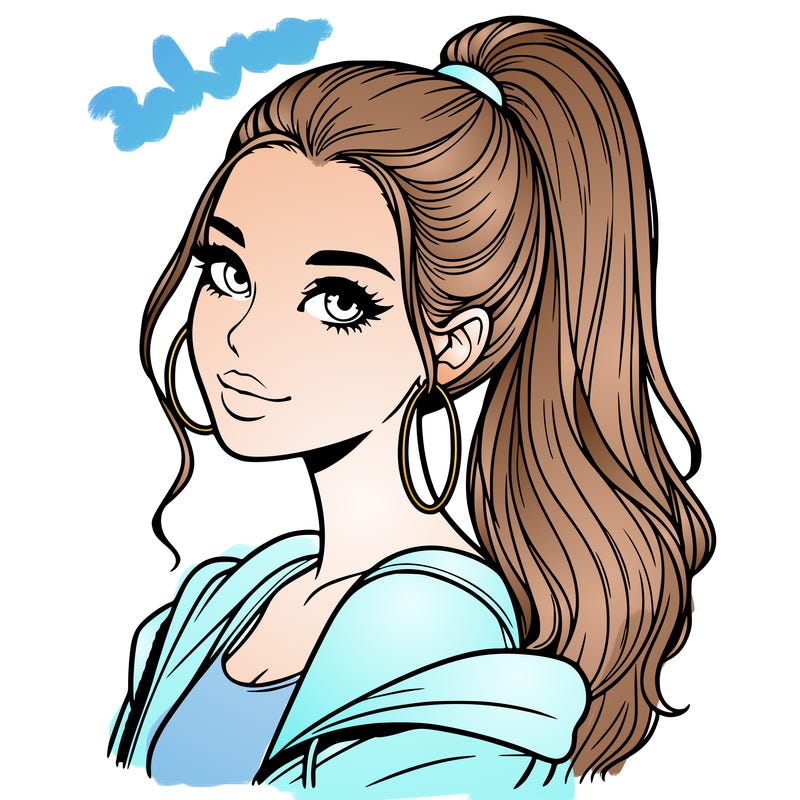 realistic girl with a high ponytail