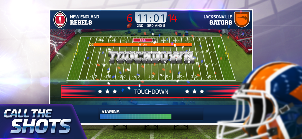 Screenshot del gameplay di All Star Quarterback 25 che mostra la celebrazione di un touchdown sul campo da football