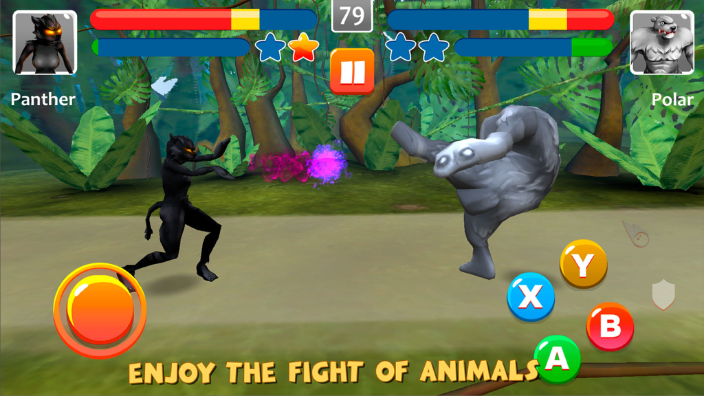 Animals Kungfu Master Legend - A martial arts battle between a panther and a polar bear in a forest environment