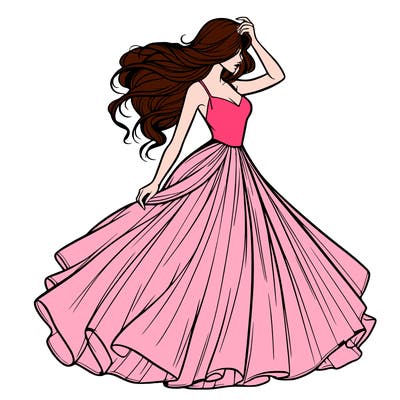 realistic woman with dress flowing in the wind