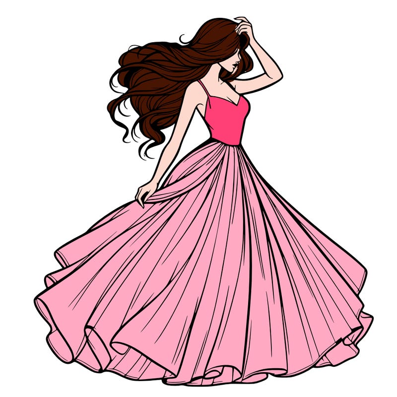 realistic woman with dress flowing in the wind