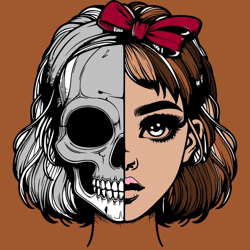 realistic girl with half skull mask