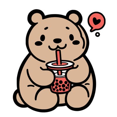 bear drinking boba tea