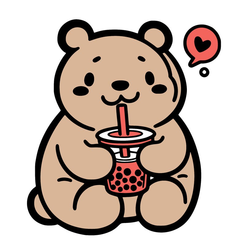 bear drinking boba tea