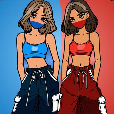 two girls with crop top with baggy pants