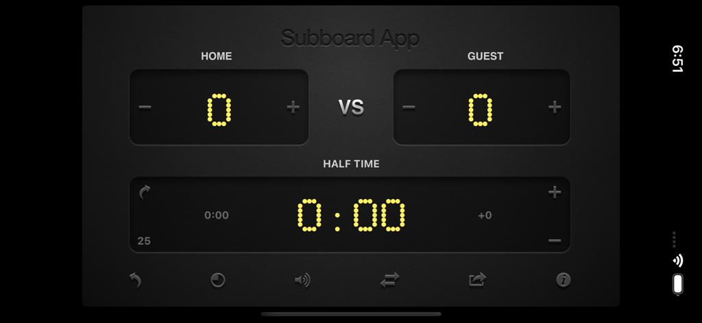 Digital scoreboard interface for football and table soccer with team scores and timer
