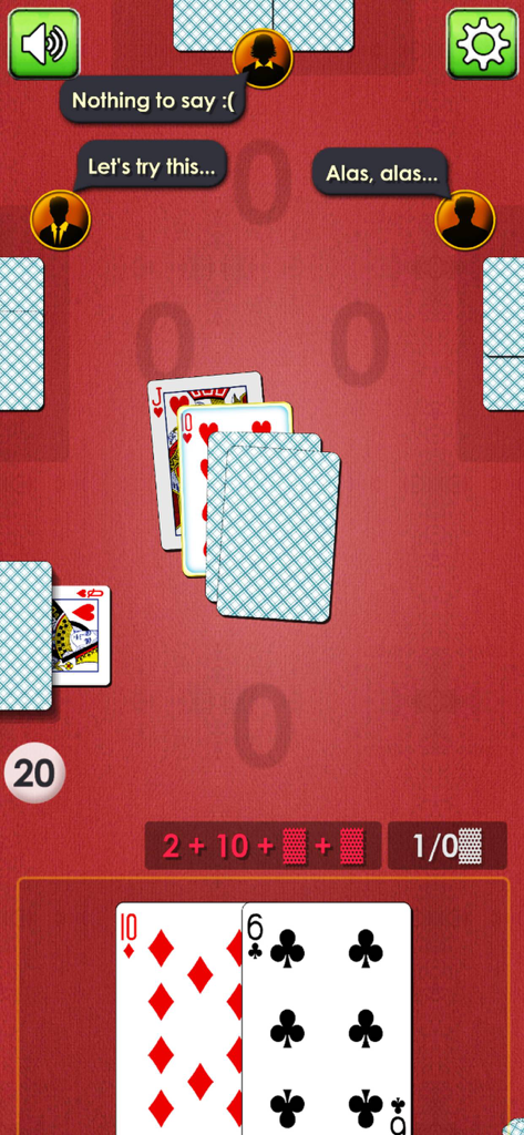 BURA: Classic Card Game - Una partida en el juego de cartas clásico Bura mostrando cartas y burbujas de chat de jugadores sobre una mesa roja