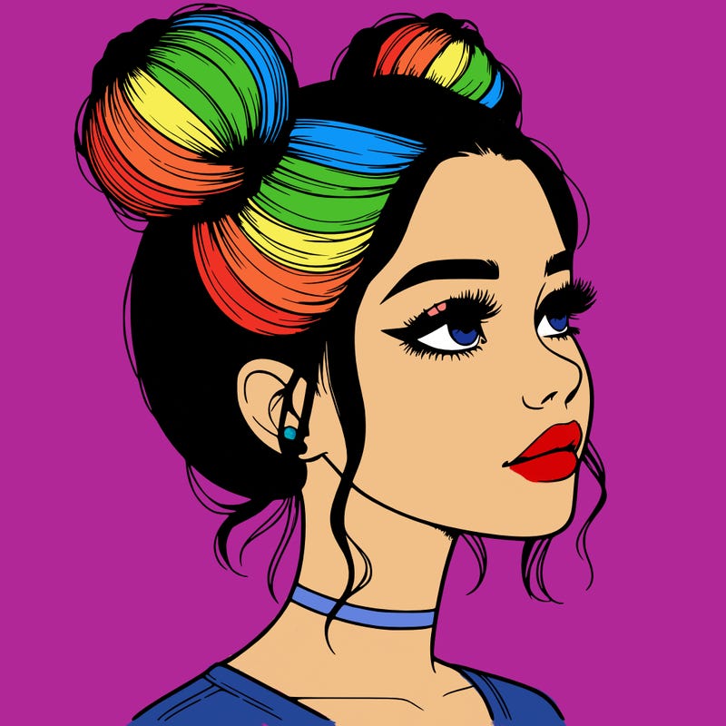 realistic girl with buns on the top of her head