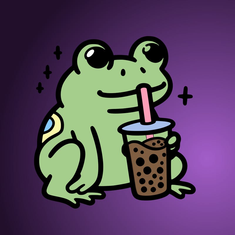 frog drinking boba tea
