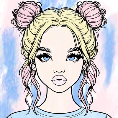 realistic girl with two buns in hair and lips