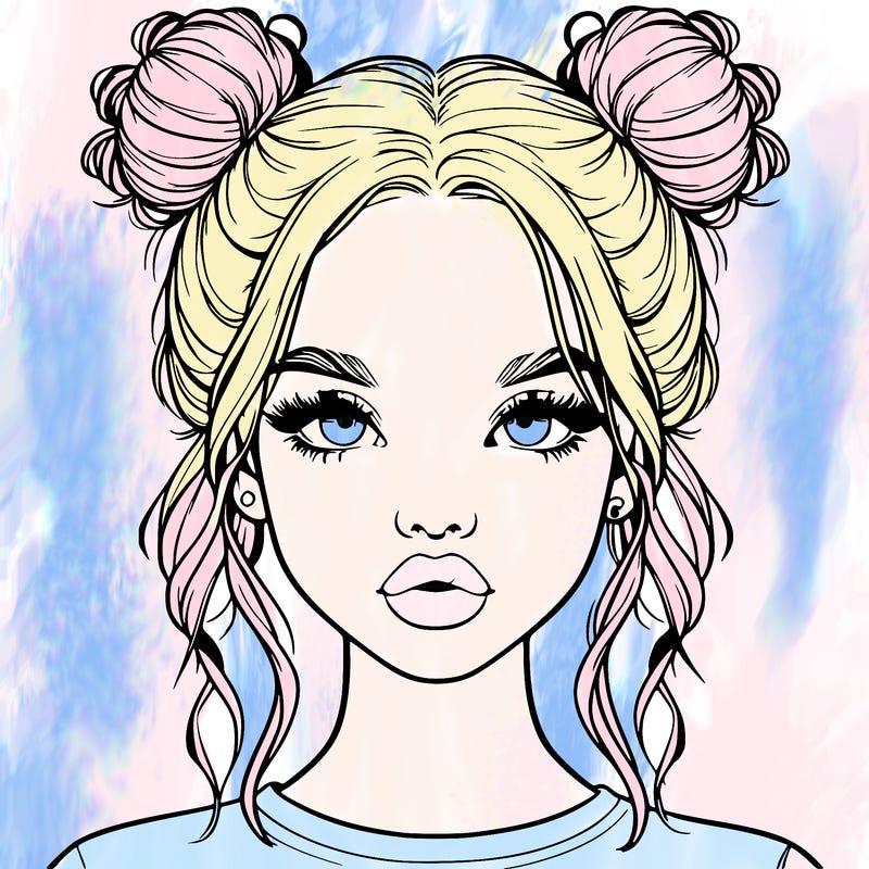 realistic girl with two buns in hair and lips