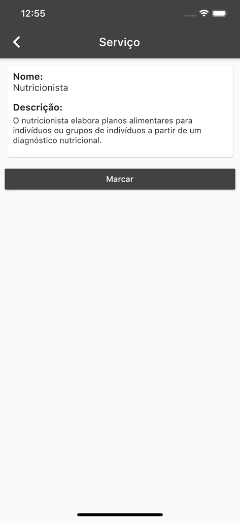 예약 버튼이 있는 영양사 서비스 설명을 보여주는 모바일 앱 화면