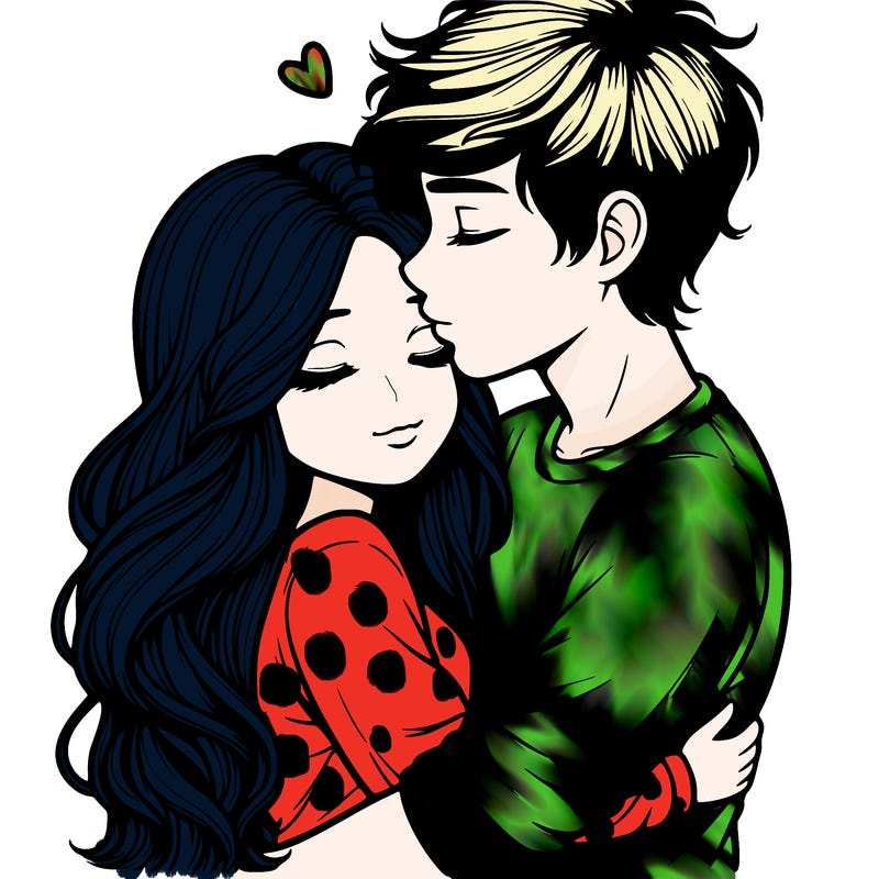 a realistic couple boy and girl hugging and kissing