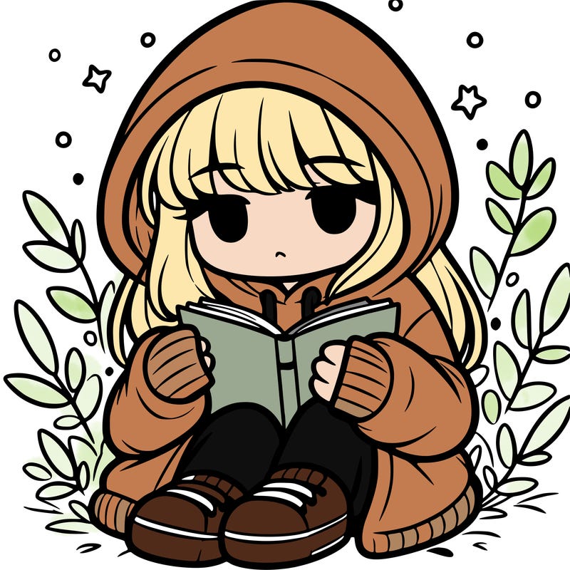 girl in oversized hoodie reading a book