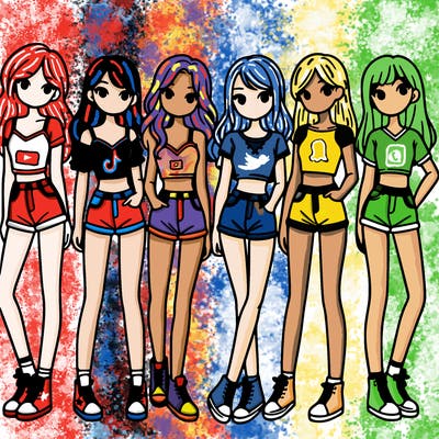 a group of girls wearing crop tops and shorts
