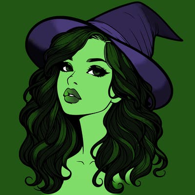 realistic witch girl with wavy hair and lips