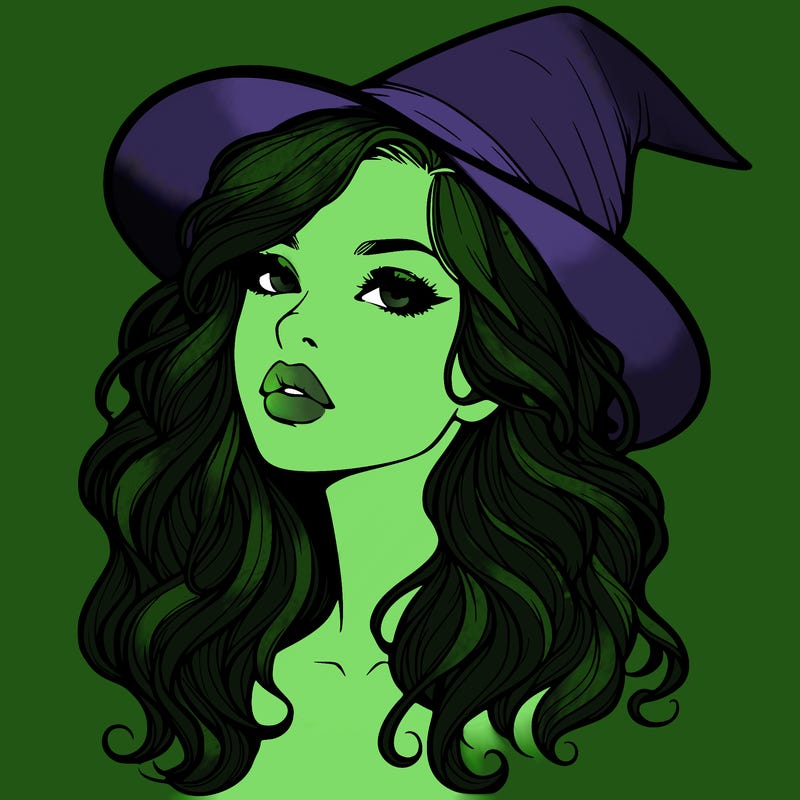realistic witch girl with wavy hair and lips