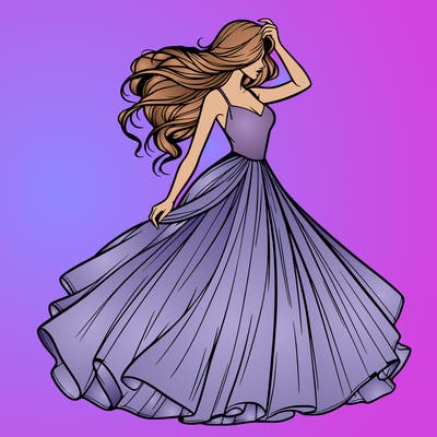 realistic woman with dress flowing in the wind