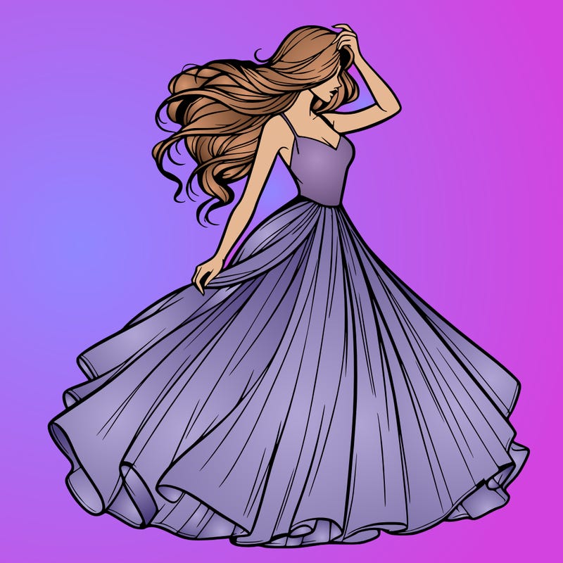 realistic woman with dress flowing in the wind