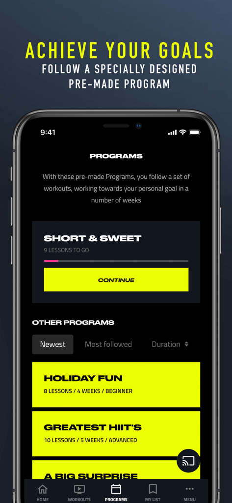 CycleMasters app interface showing structured indoor cycling and fitness programs with progress tracking