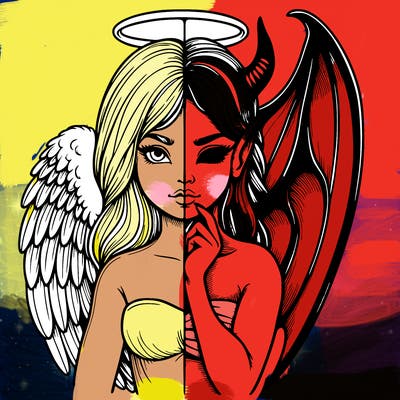 realistic angel half demon