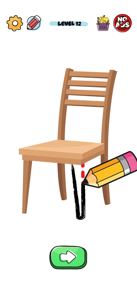 Solving a puzzle by drawing a missing chair leg in Draw Puzzle Tricky Brain Test